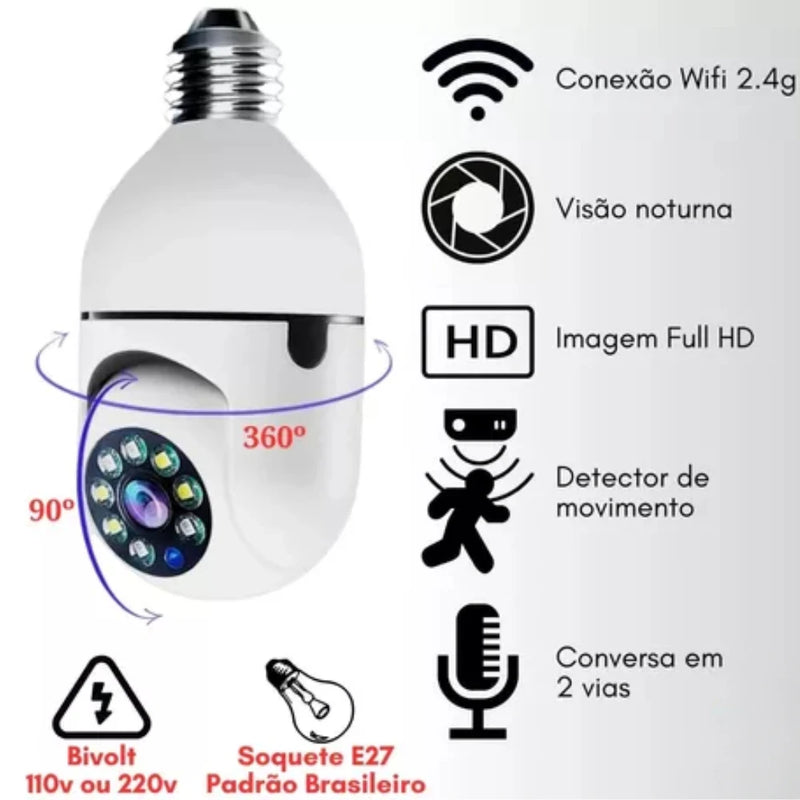 Câmera Ip Lâmpada Smart Wi-Fi Full Hd Visão Noturna  - Interna